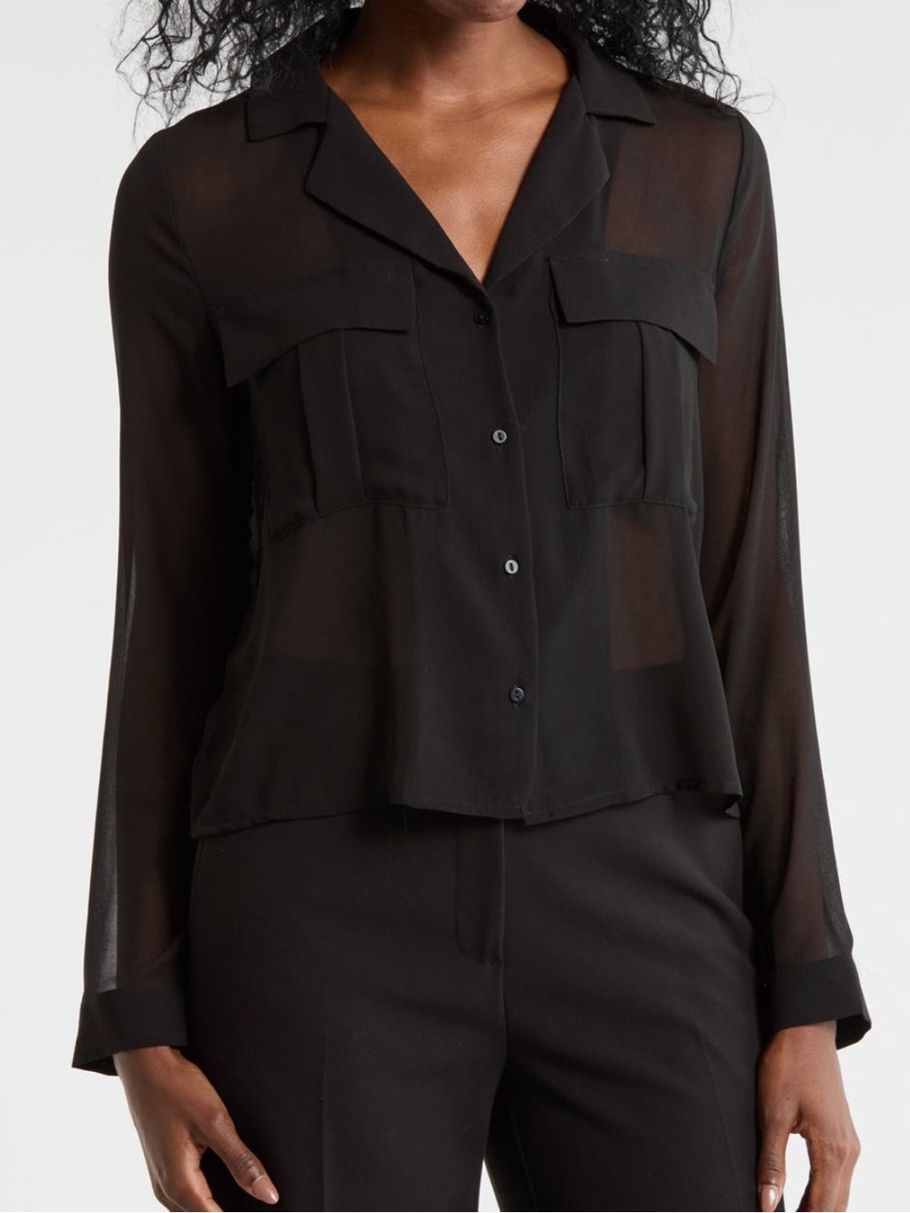 T TAHARI Women's Black Sheer Button-Front Blouse Size S NWT